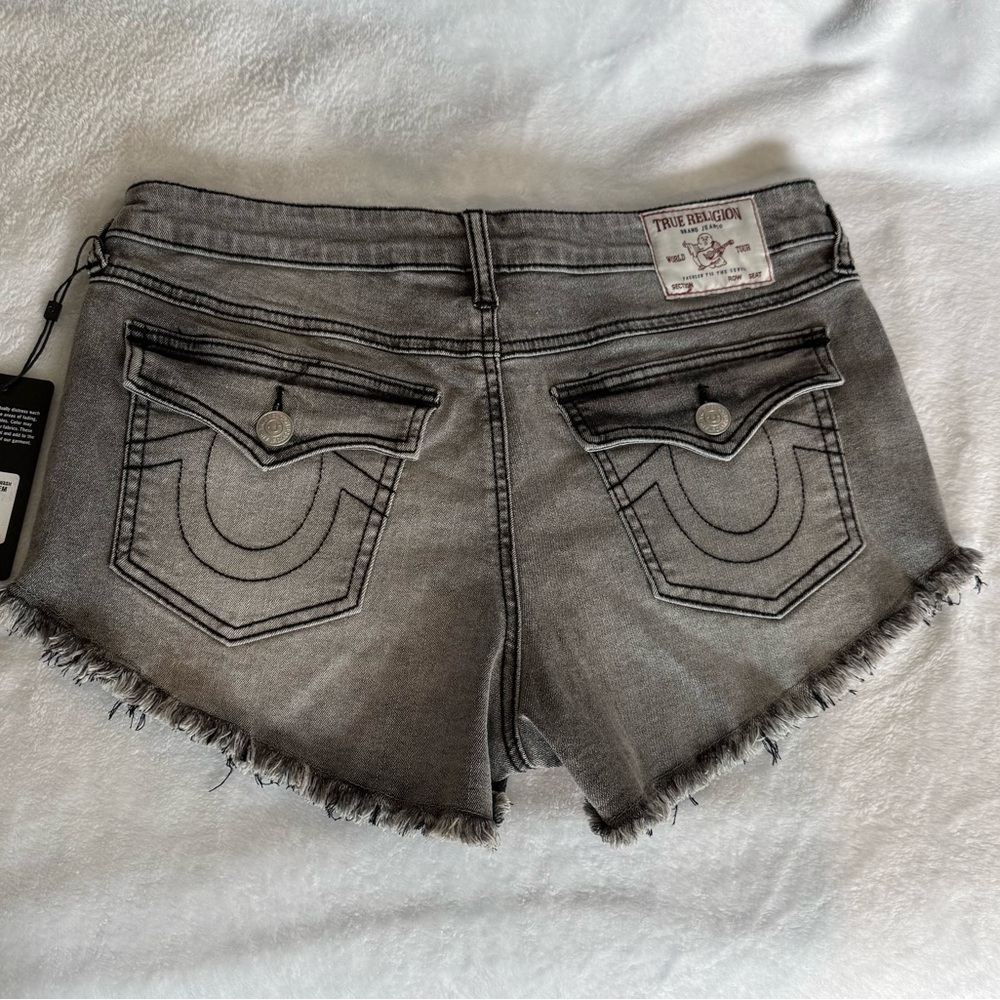 True Religion Gray Jean Shorts Distressed Cut-Off Style